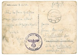 Rewers. Metz, Justizpalast - Plac Sprawiedliwości, Niemcy. Wysłana 7.11.1942 r., Poczt. ze zbiorów G. Roj. Pocztówka z Niemiec